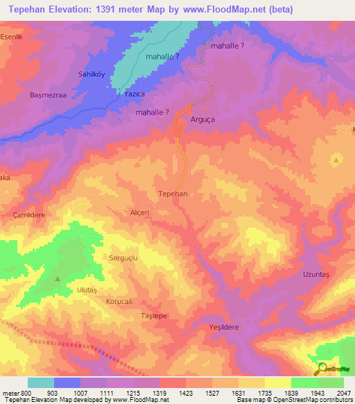 Tepehan,Turkey Elevation Map