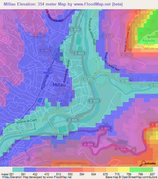 Millau,France Elevation Map