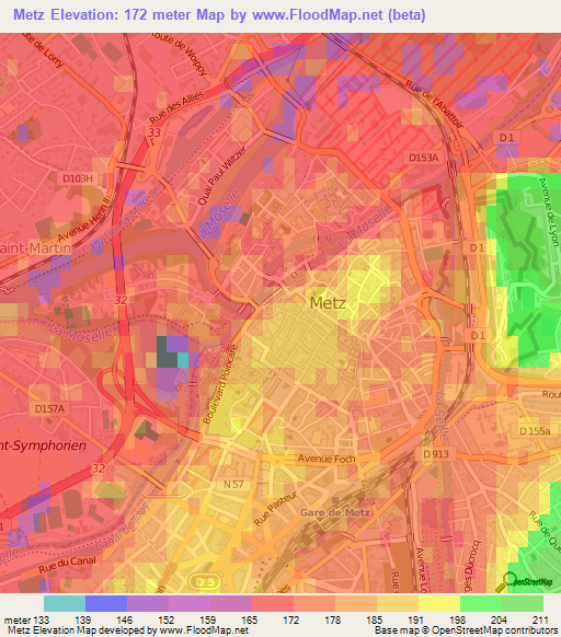 Metz,France Elevation Map