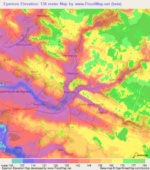 Epernon,France Elevation Map