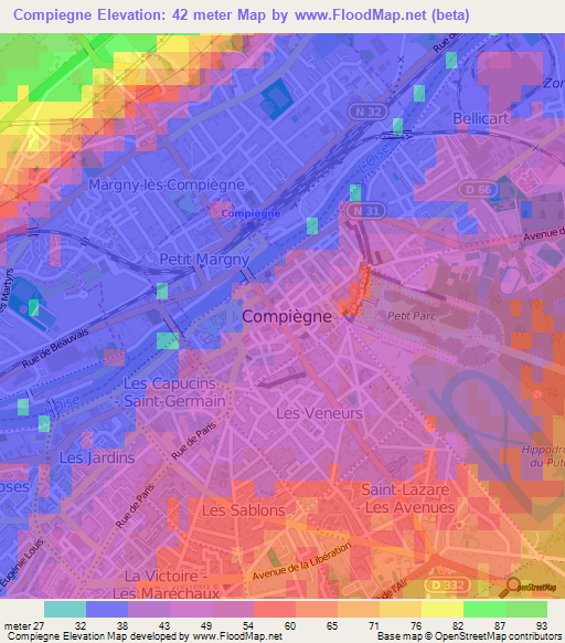 Compiegne,France Elevation Map