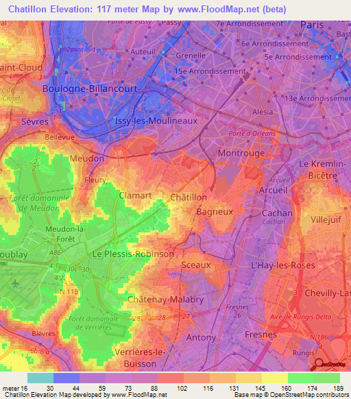 Chatillon,France Elevation Map