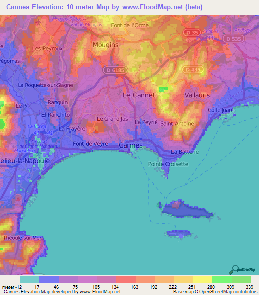 Cannes,France Elevation Map