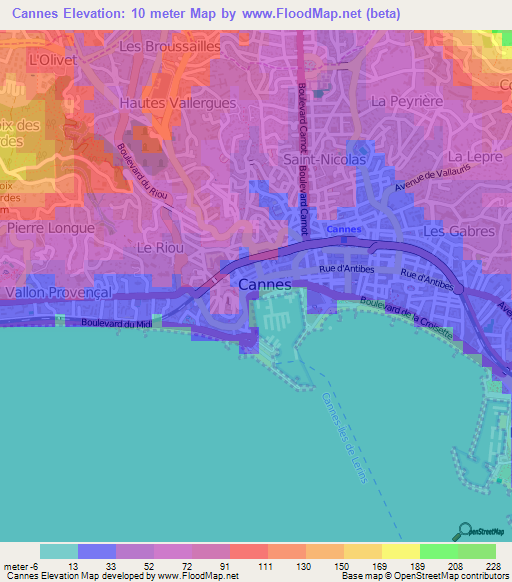 Cannes,France Elevation Map