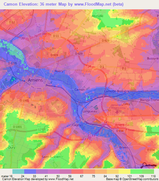 Camon,France Elevation Map