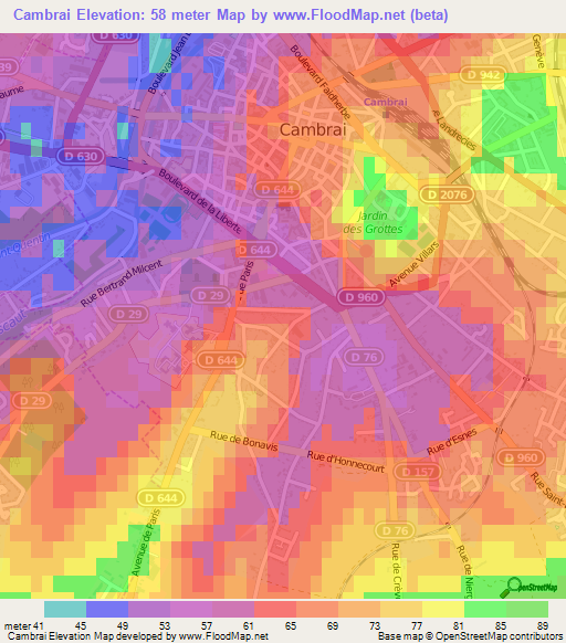 Cambrai,France Elevation Map