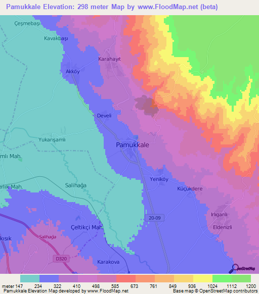 Pamukkale,Turkey Elevation Map