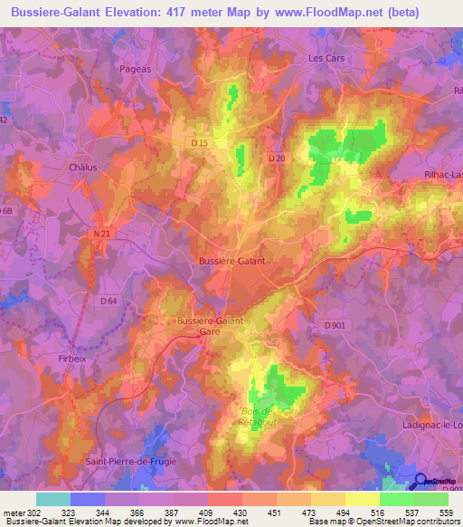 Elevation of Bussiere-Galant,France Elevation Map, Topography, Contour