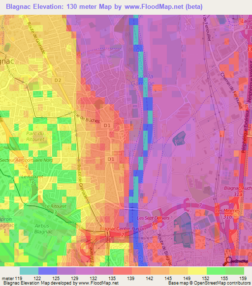 Elevation of Blagnac,France Elevation Map, Topography, Contour