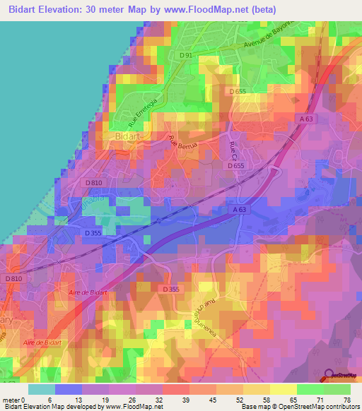 Elevation of Bidart,France Elevation Map, Topography, Contour