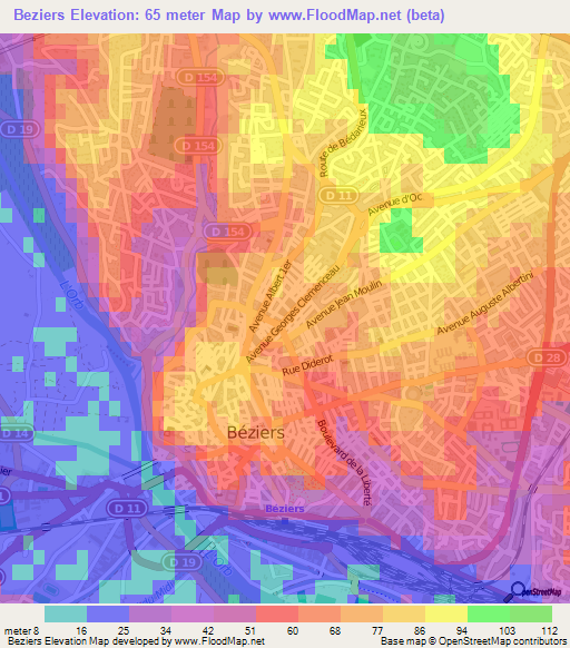 Beziers,France Elevation Map