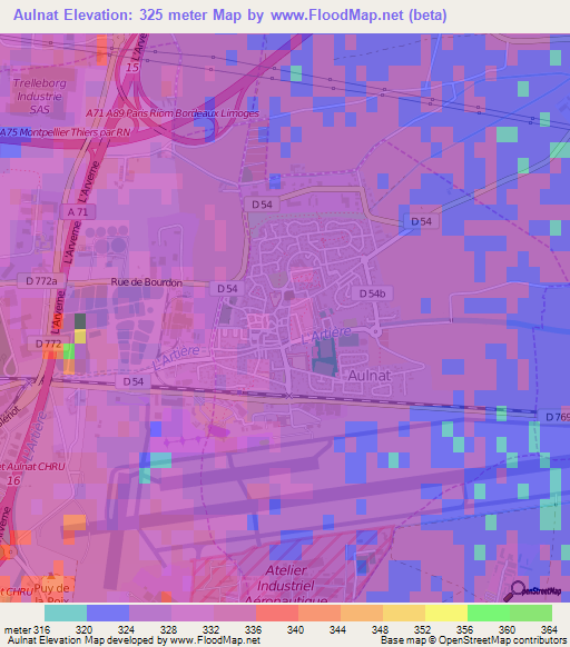 Aulnat,France Elevation Map