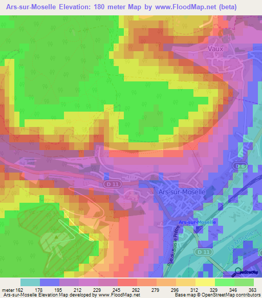 Ars-sur-Moselle,France Elevation Map