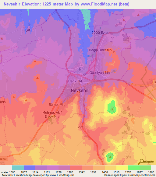 Nevsehir,Turkey Elevation Map