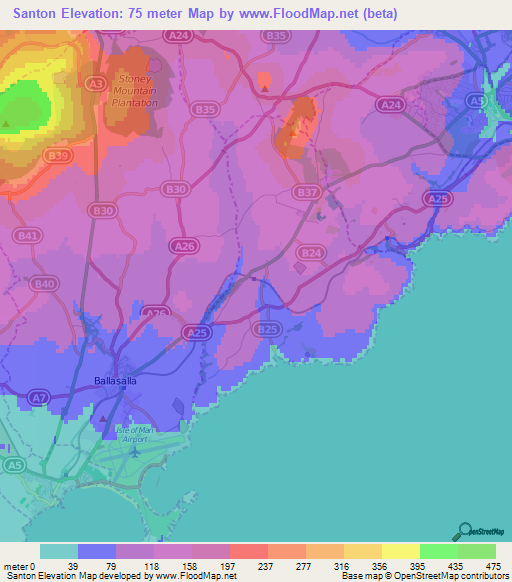 Santon,Isle of Man Elevation Map