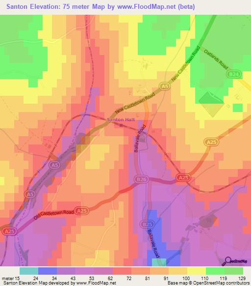 Santon,Isle of Man Elevation Map