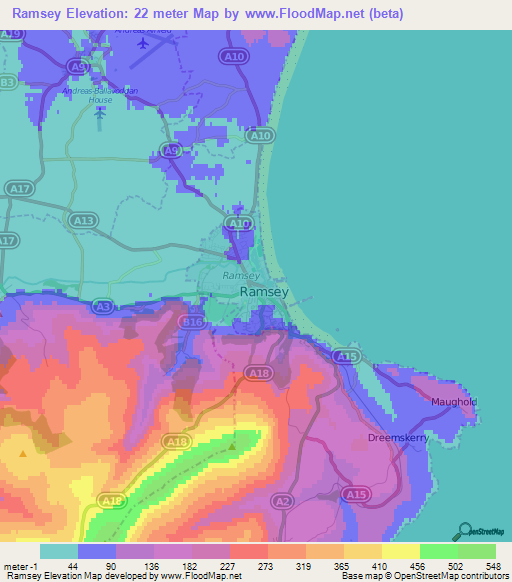 Ramsey,Isle of Man Elevation Map