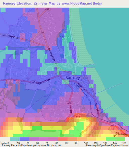 Ramsey,Isle of Man Elevation Map