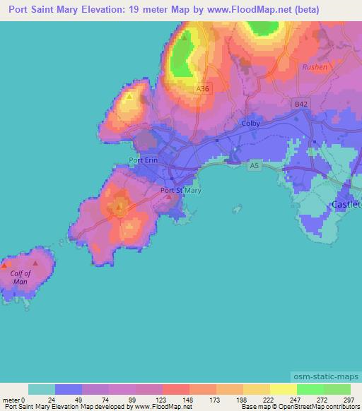 Port Saint Mary,Isle of Man Elevation Map