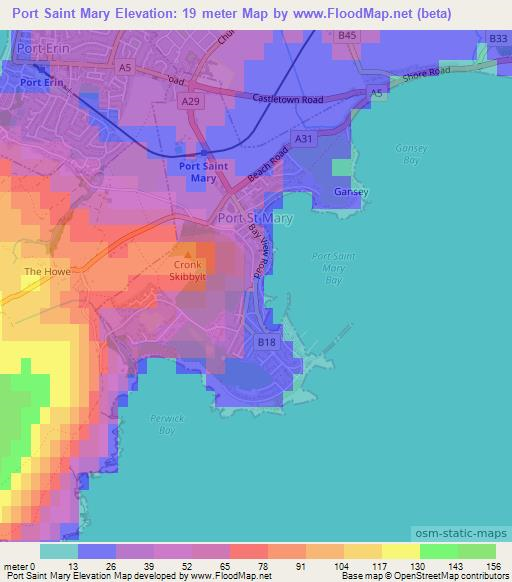 Port Saint Mary,Isle of Man Elevation Map