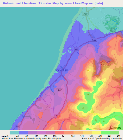 Kirkmichael,Isle of Man Elevation Map