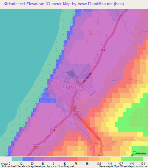 Kirkmichael,Isle of Man Elevation Map