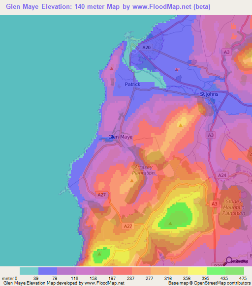 Glen Maye,Isle of Man Elevation Map