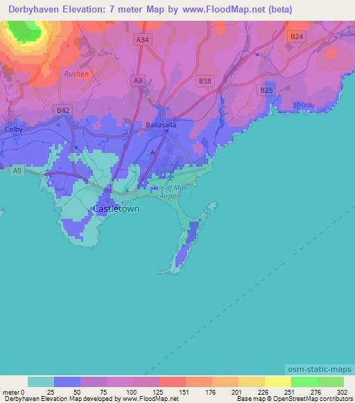 Derbyhaven,Isle of Man Elevation Map