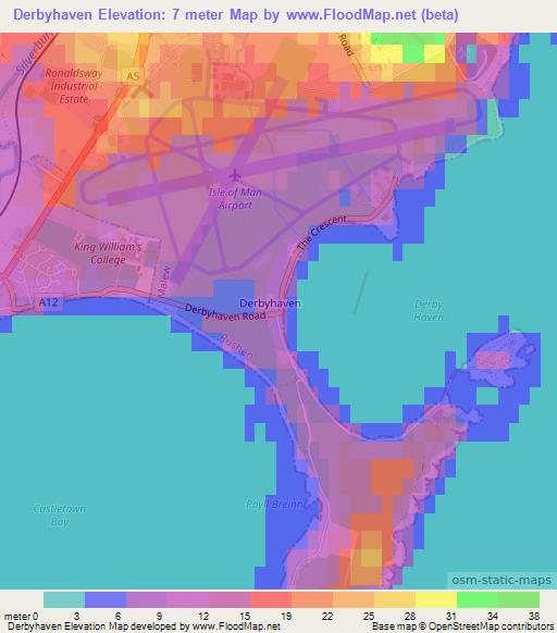 Derbyhaven,Isle of Man Elevation Map