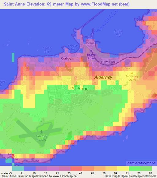 Saint Anne,Guernsey Elevation Map