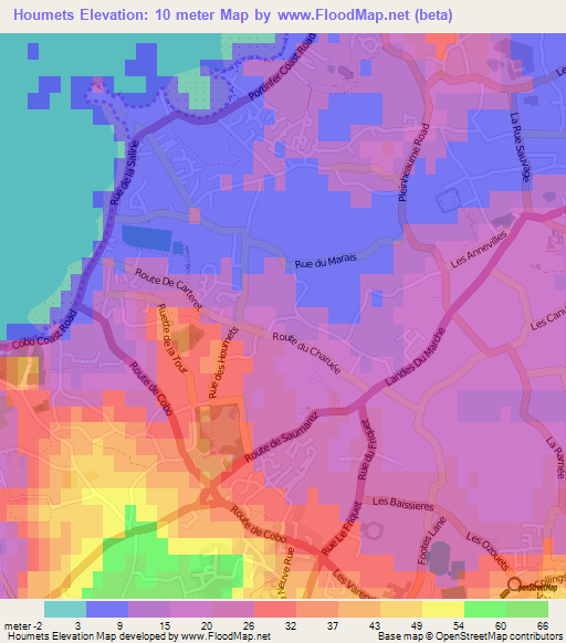 Houmets,Guernsey Elevation Map