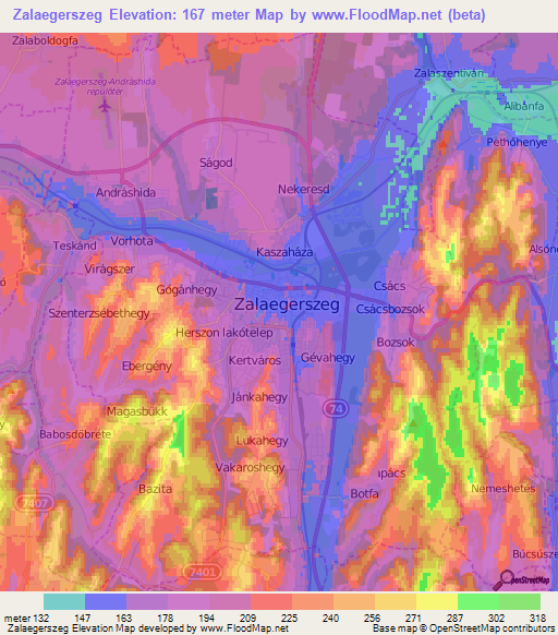 Zalaegerszeg,Hungary Elevation Map