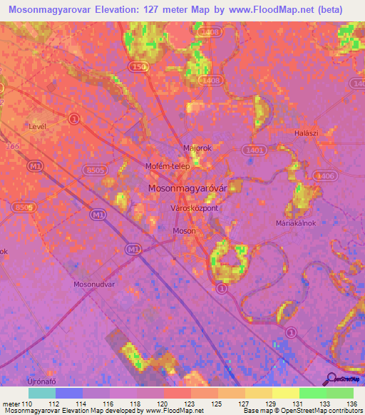 Mosonmagyarovar,Hungary Elevation Map