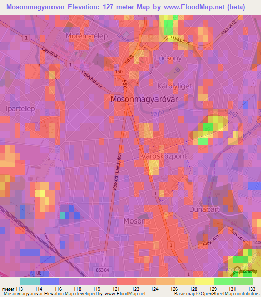 Mosonmagyarovar,Hungary Elevation Map