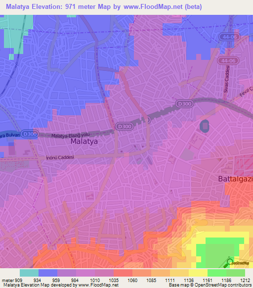 Malatya,Turkey Elevation Map