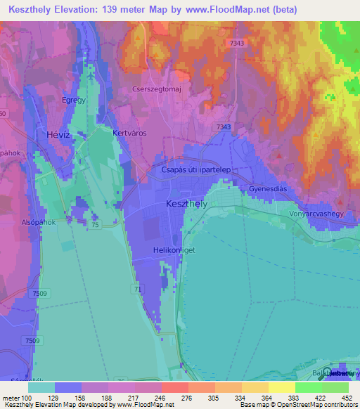 Keszthely,Hungary Elevation Map