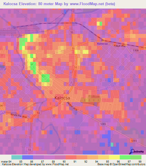 Kalocsa,Hungary Elevation Map