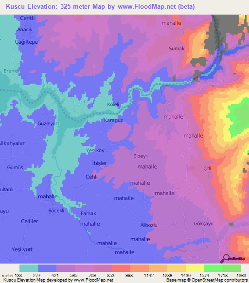 Kuscu,Turkey Elevation Map