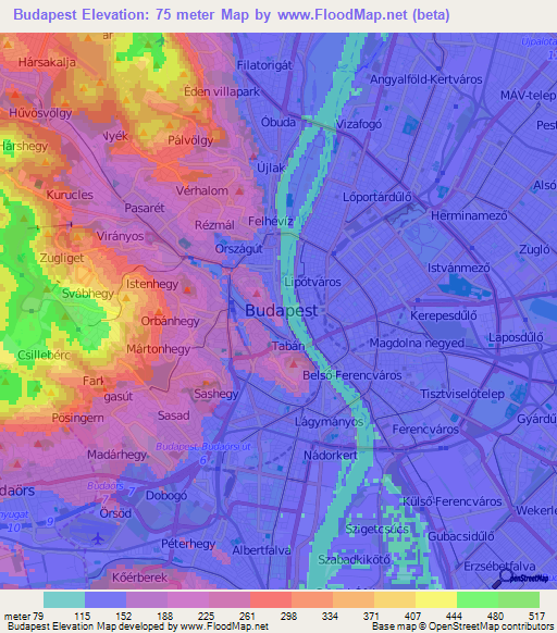 Budapest,Hungary Elevation Map