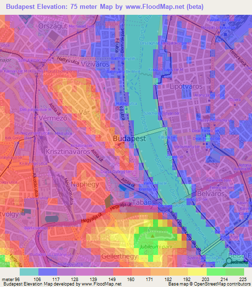 Budapest,Hungary Elevation Map