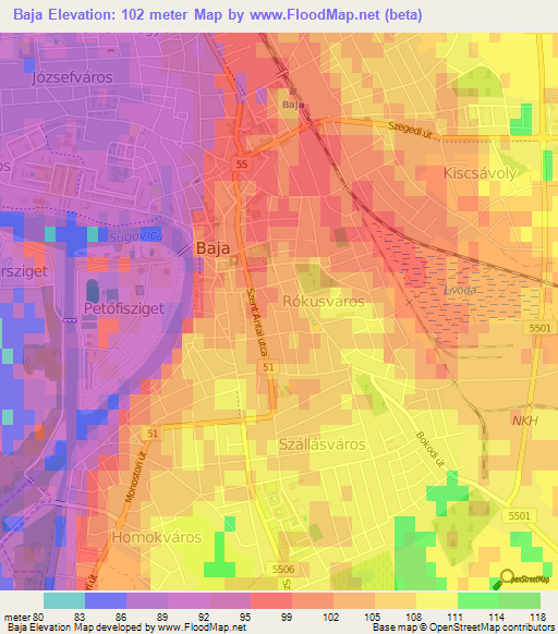 Baja,Hungary Elevation Map