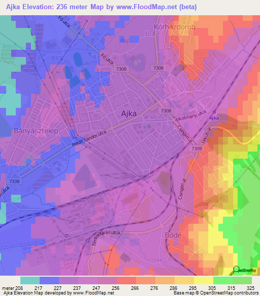 Ajka,Hungary Elevation Map