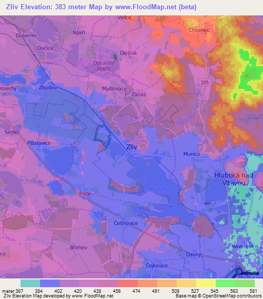 Elevation of Zliv,Czech Republic Elevation Map, Topography, Contour