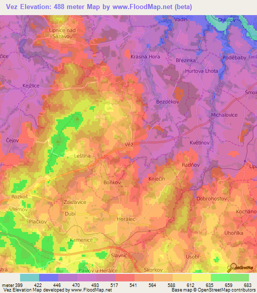 Elevation Of Vez Czech Republic Elevation Map Topography Contour