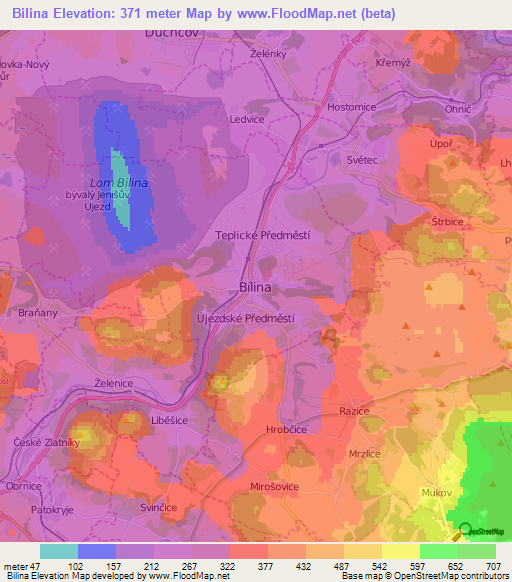 Bilina,Czech Republic Elevation Map