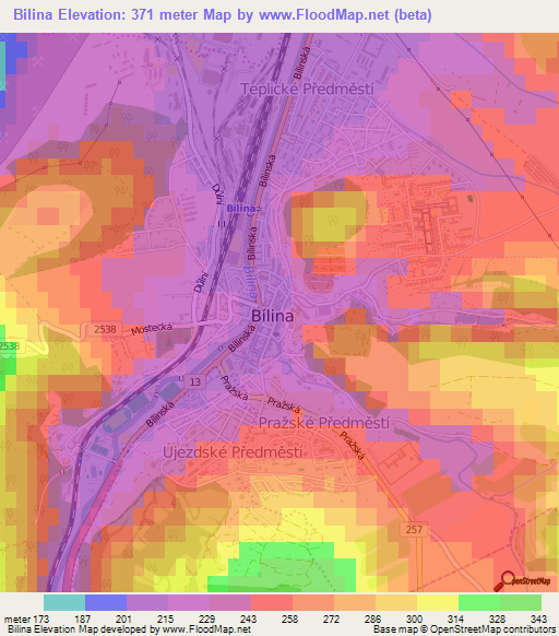 Bilina,Czech Republic Elevation Map