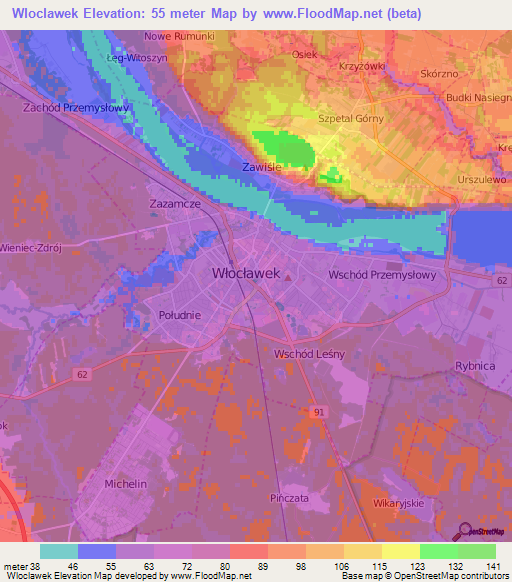 Wloclawek,Poland Elevation Map