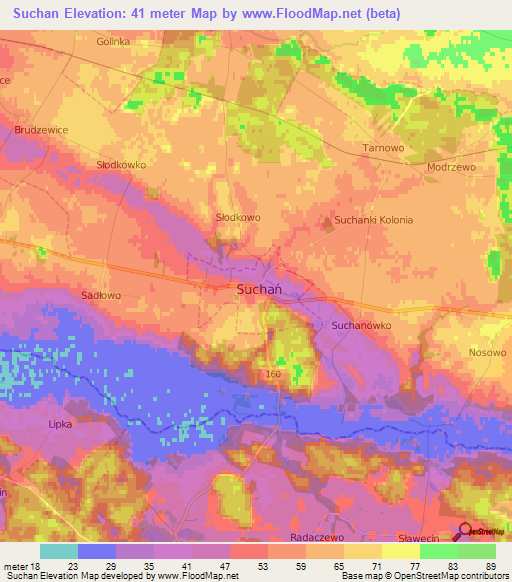 Elevation of Suchan,Poland Elevation Map, Topography, Contour