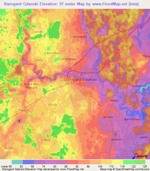 Starogard Gdanski,Poland Elevation Map