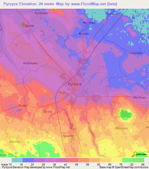 Pyrzyce,Poland Elevation Map